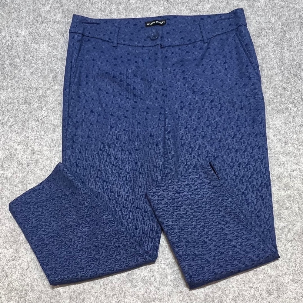 Hilary Radley Womens Blue Geometric Maze Print Ankle Pants Size 6